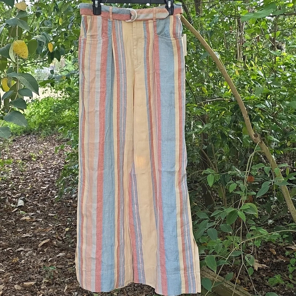 NWT Anthropologie Wide Leg Linen/Cotton Striped Pants Yellow Blue Orange Red Sz4 - Picture 5 of 17